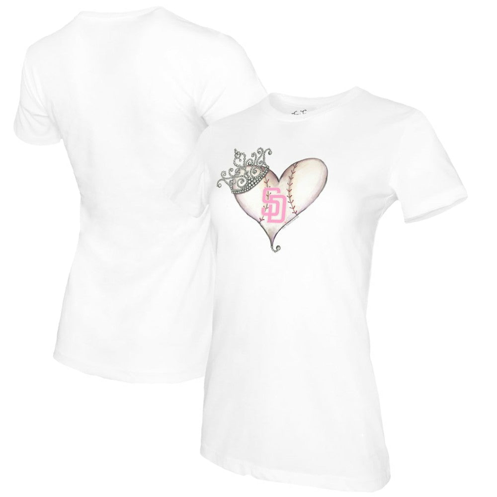 San Diego Padres Tiny Turnip Women's Baseball Tiara Heart T-Shirt - White T-shirts