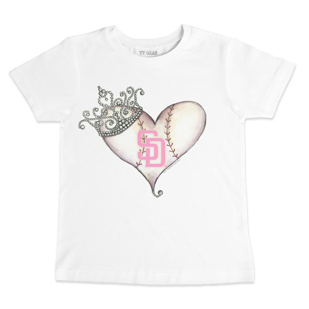 San Diego Padres Tiny Turnip Youth Baseball Tiara Heart T-Shirt - White T-shirts