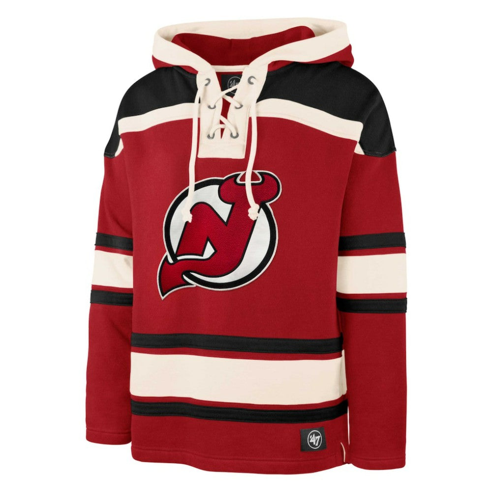 NHL Jack Hughes New Jersey Devils '47 Player Lacer Pullover Hoodie - Red