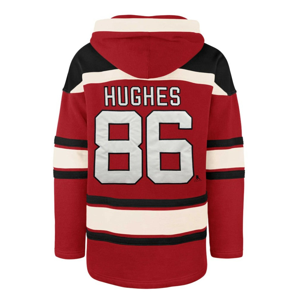 NHL Jack Hughes New Jersey Devils '47 Player Lacer Pullover Hoodie - Red