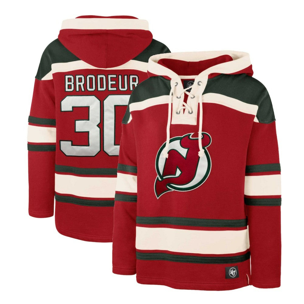 NHL Martin Brodeur New Jersey Devils '47 Retired Player Name & Number Lacer Pullover Hoodie - Red