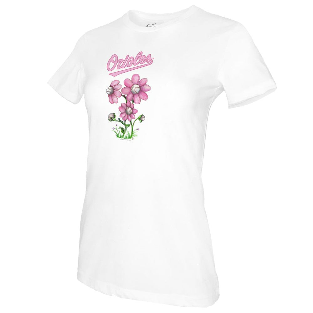 Baltimore Orioles Tiny Turnip Women's Blooming Baseballs T-Shirt - White T-shirts