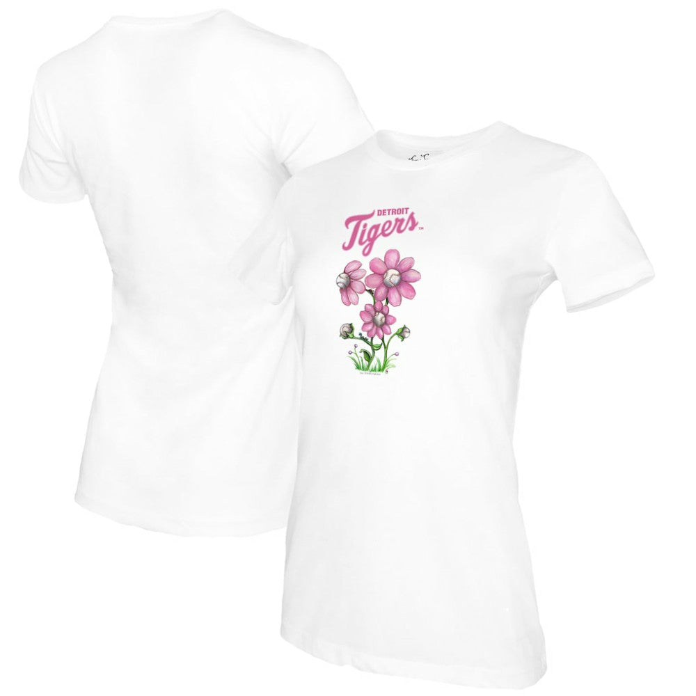 Detroit Tigers Tiny Turnip Women's Blooming Baseballs T-Shirt - White T-shirts
