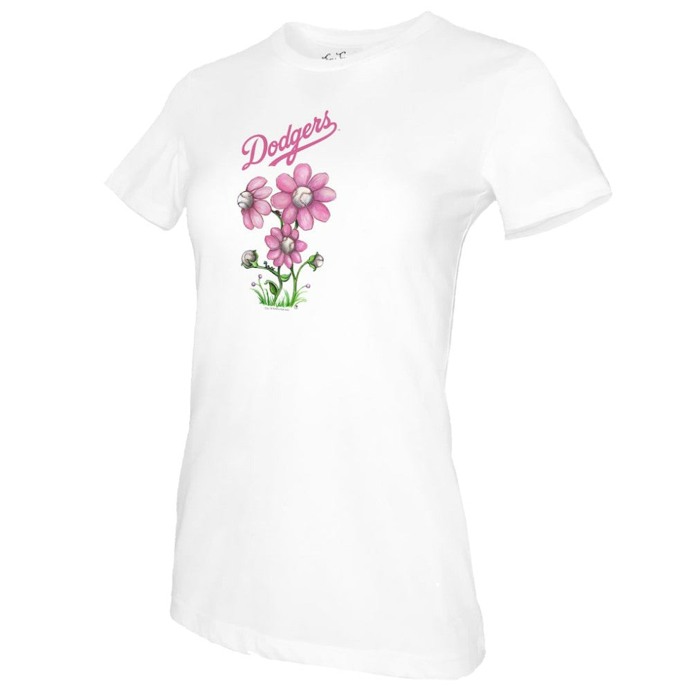 Los Angeles Dodgers Tiny Turnip Women's Blooming Baseballs T-Shirt - White T-shirts