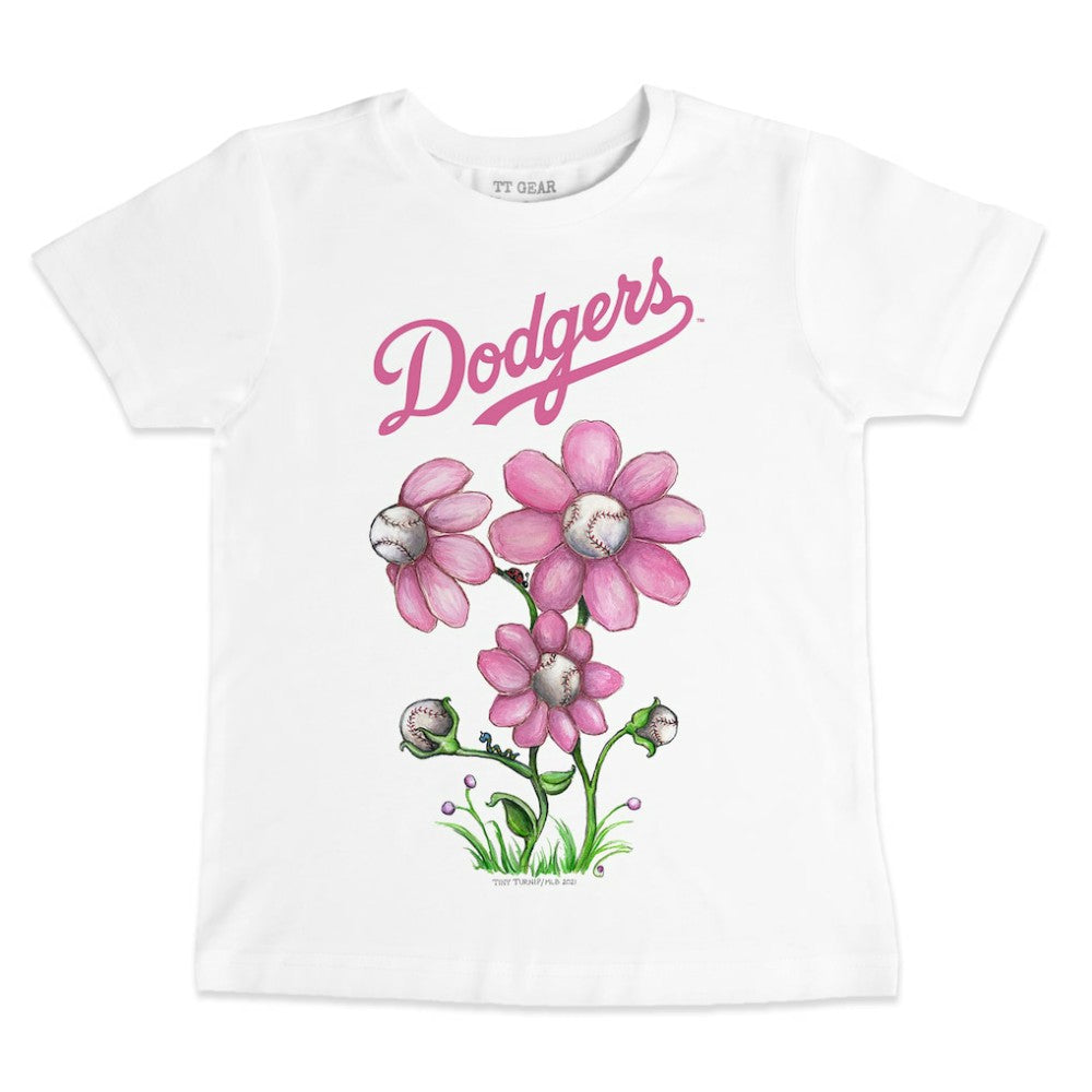 Los Angeles Dodgers Tiny Turnip Youth Blooming Baseballs T-Shirt - White T-shirts