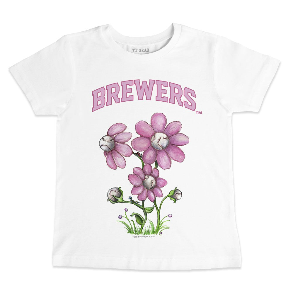 Milwaukee Brewers Tiny Turnip Youth Blooming Baseballs T-Shirt - White T-shirts