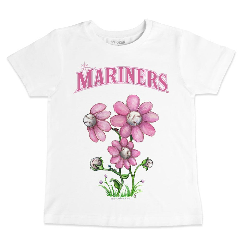 Seattle Mariners Tiny Turnip Youth Blooming Baseballs T-Shirt - White T-shirts
