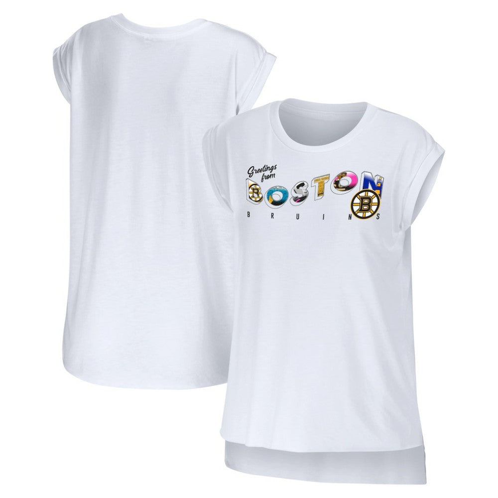 NHL Boston Bruins WEAR by Erin Andrews Women's Greetings From Muscle T-Shirt - White