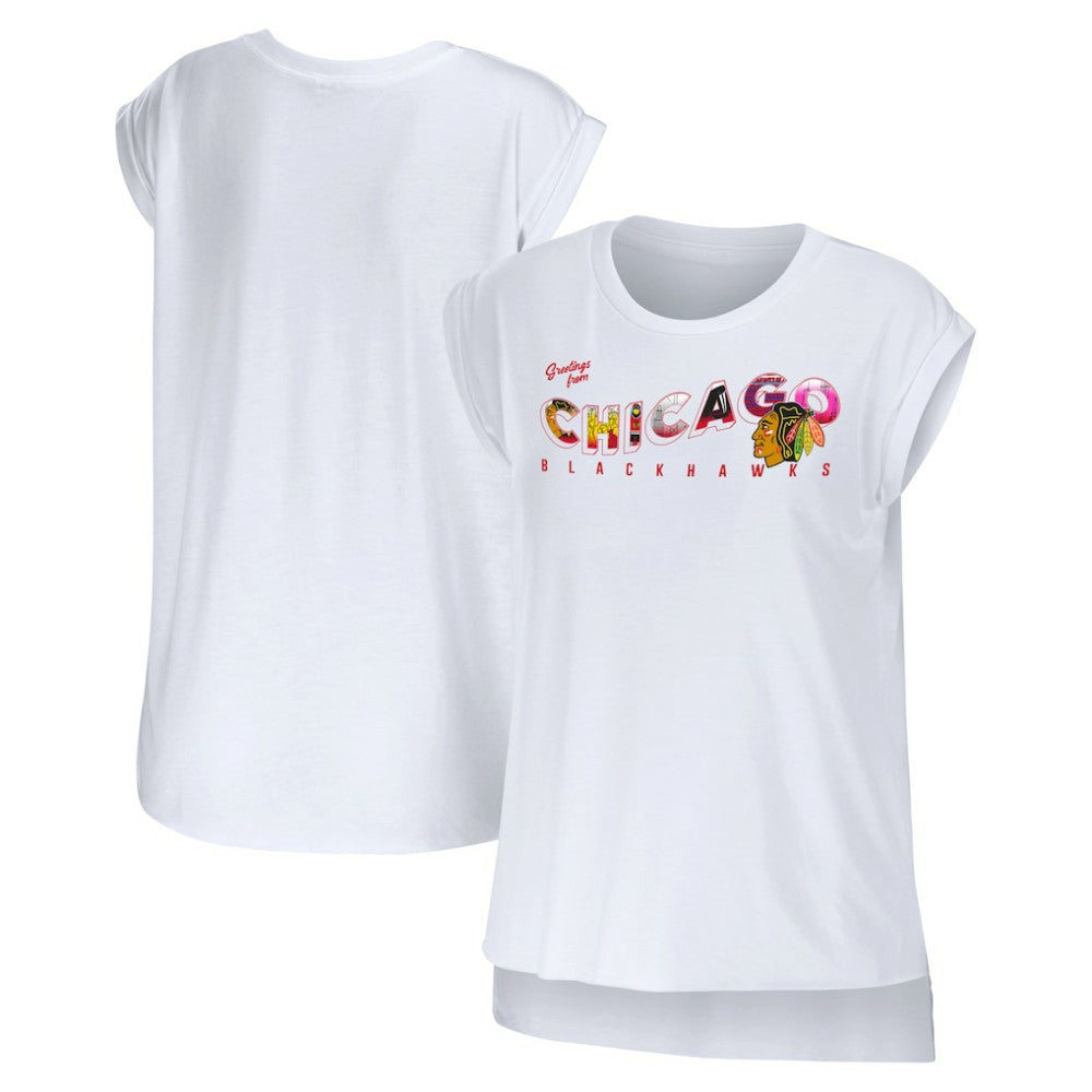 NHL Chicago Blackhawks WEAR by Erin Andrews Women's Greetings From Muscle T-Shirt - White