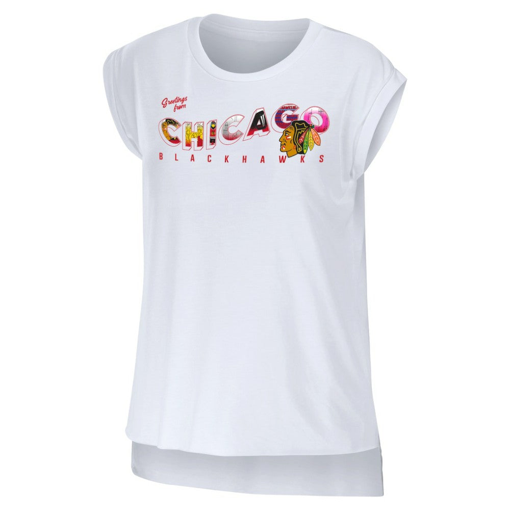 NHL Chicago Blackhawks WEAR by Erin Andrews Women's Greetings From Muscle T-Shirt - White