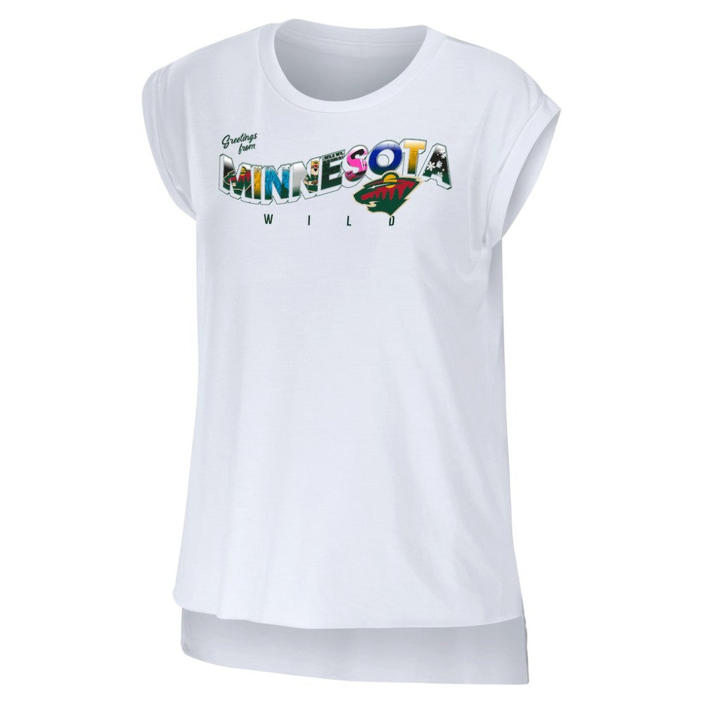 NHL Minnesota Wild WEAR by Erin Andrews Women's Greetings From Muscle T-Shirt - White