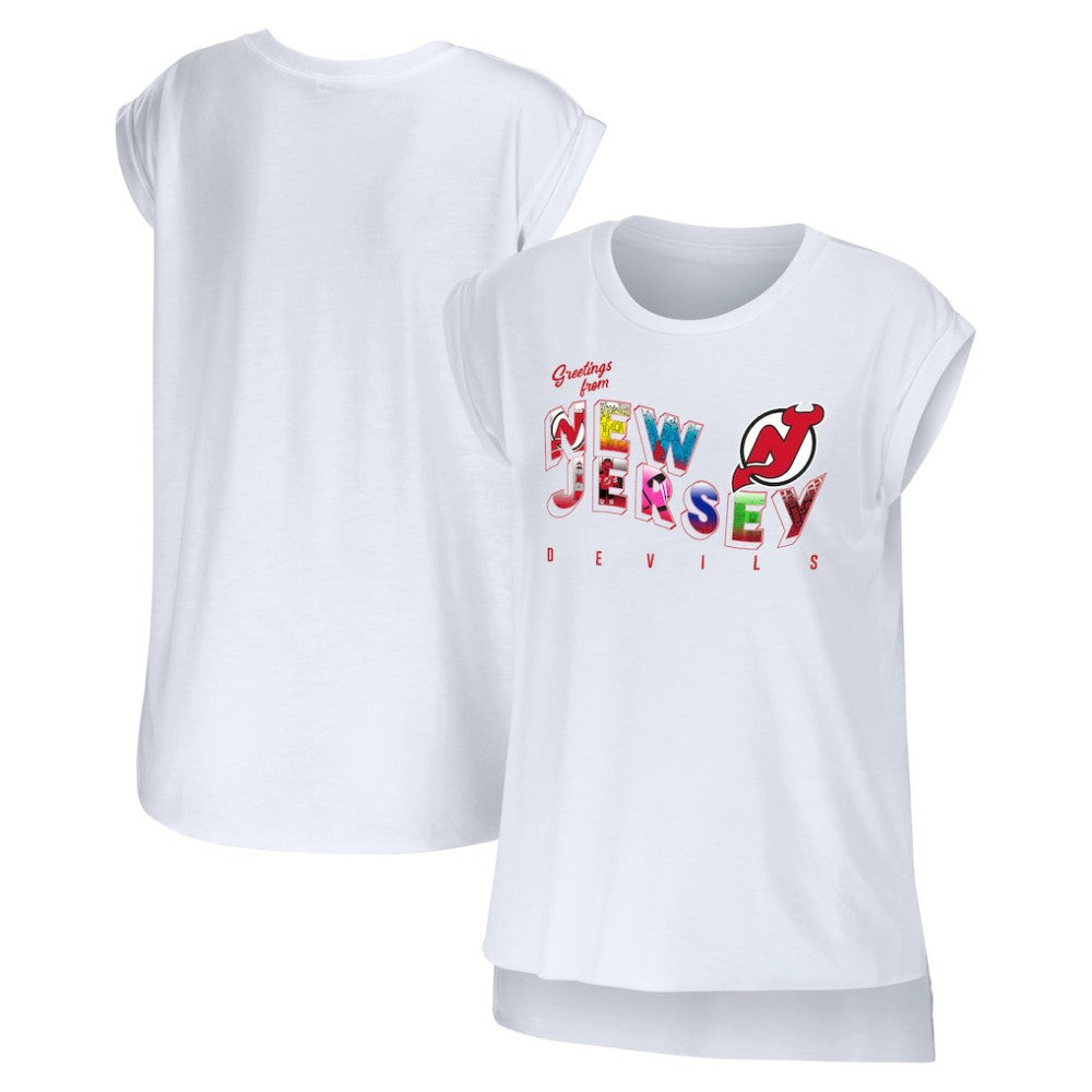 NHL New Jersey Devils WEAR by Erin Andrews Women's Greetings From Muscle T-Shirt - White