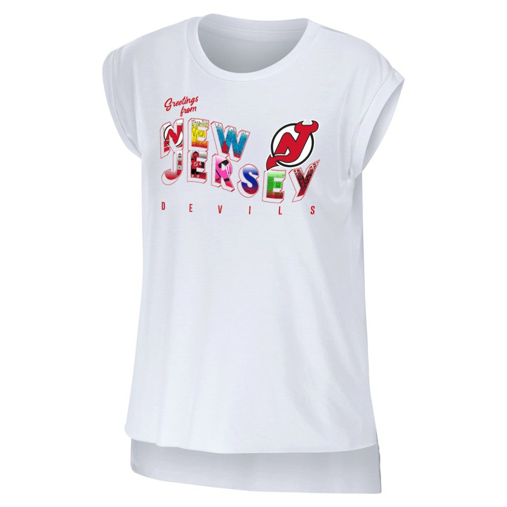 NHL New Jersey Devils WEAR by Erin Andrews Women's Greetings From Muscle T-Shirt - White