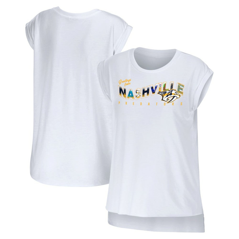 NHL Nashville Predators WEAR by Erin Andrews Women's Greetings From Muscle T-Shirt - White