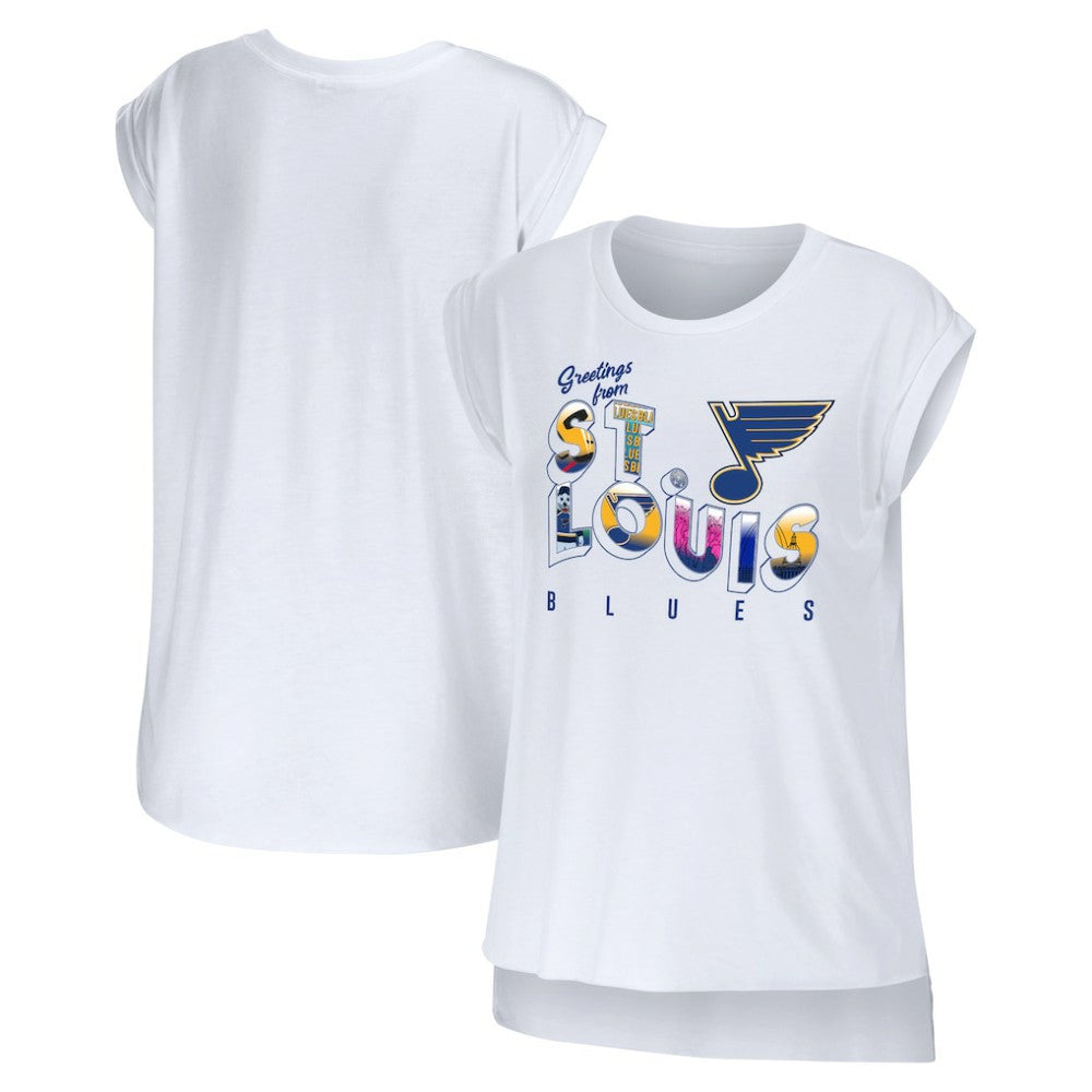 NHL St. Louis Blues WEAR by Erin Andrews Women's Greetings From Muscle T-Shirt - White
