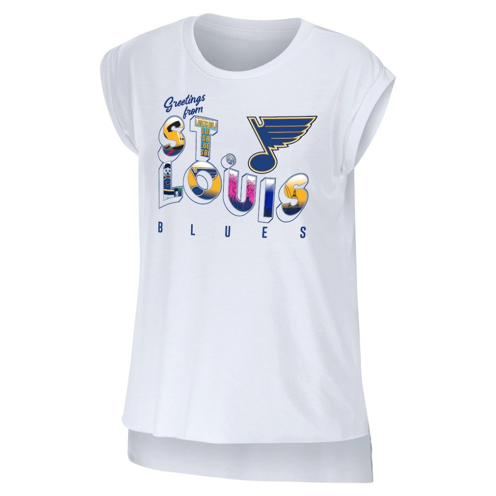 NHL St. Louis Blues WEAR by Erin Andrews Women's Greetings From Muscle T-Shirt - White
