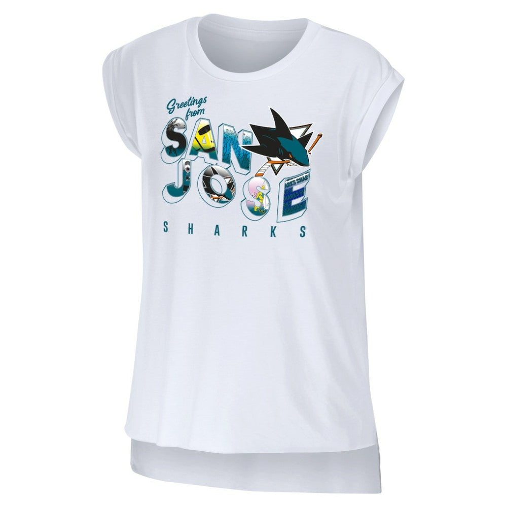 NHL San Jose Sharks WEAR by Erin Andrews Women's Greetings From Muscle T-Shirt - White