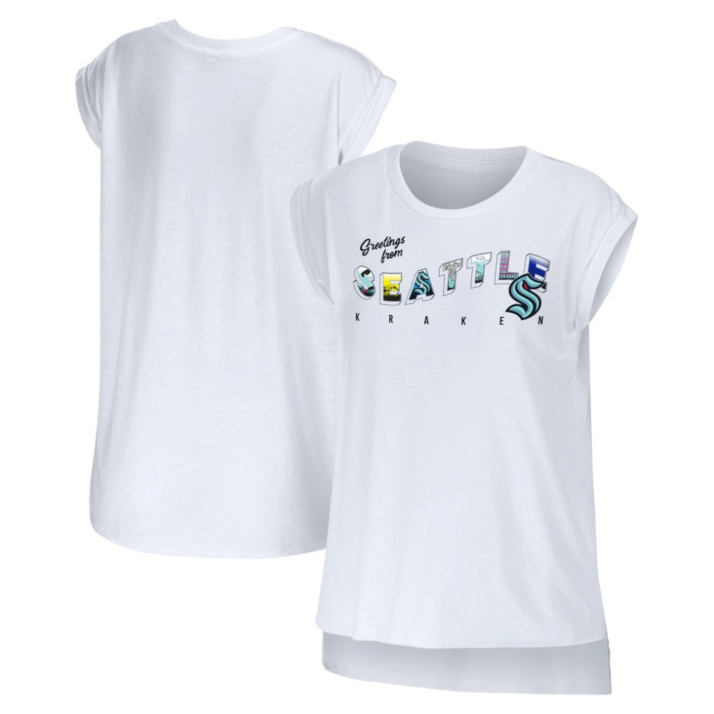 NHL Seattle Kraken WEAR by Erin Andrews Women's Greetings From Muscle T-Shirt - White