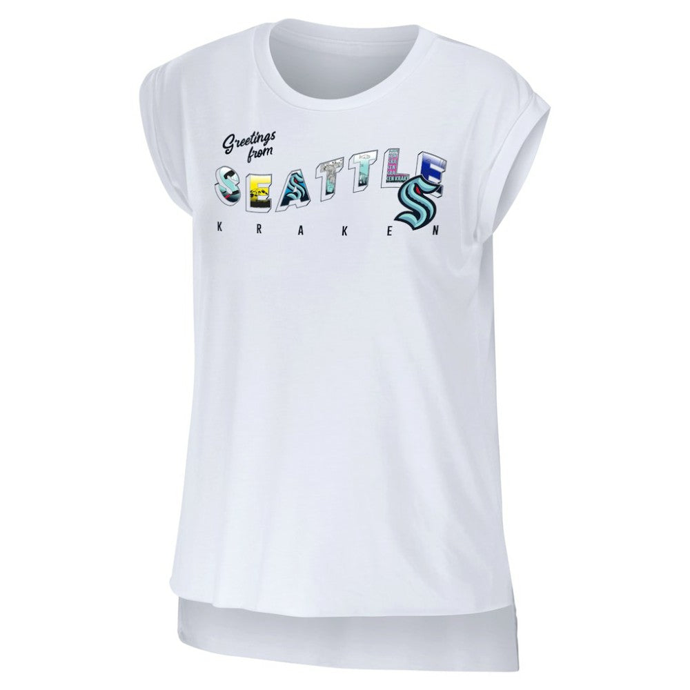 NHL Seattle Kraken WEAR by Erin Andrews Women's Greetings From Muscle T-Shirt - White