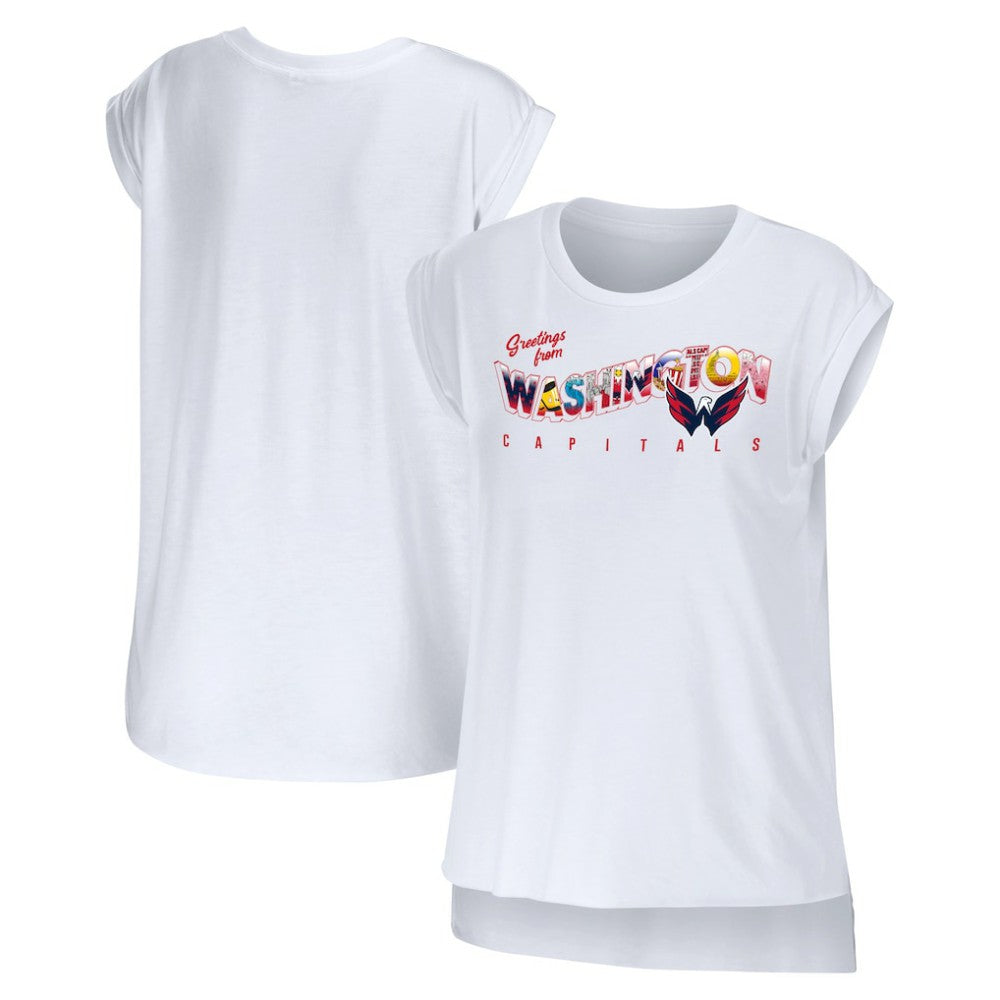 NHL Washington Capitals WEAR by Erin Andrews Women's Greetings From Muscle T-Shirt - White