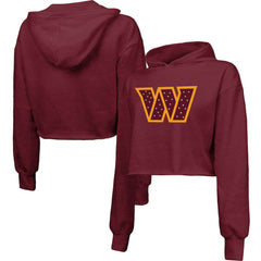 Washington Commanders Majestic Threads Women's Bling Tri-Blend Cropped Pullover Hoodie Burgundy
