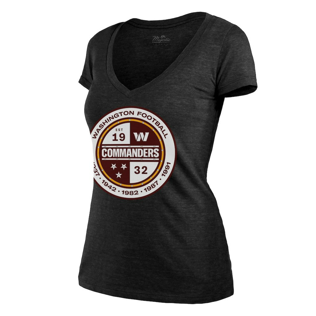 Washington Commanders Majestic Threads Women's Bling Tri-Blend V-Neck T-Shirt Heathered Black