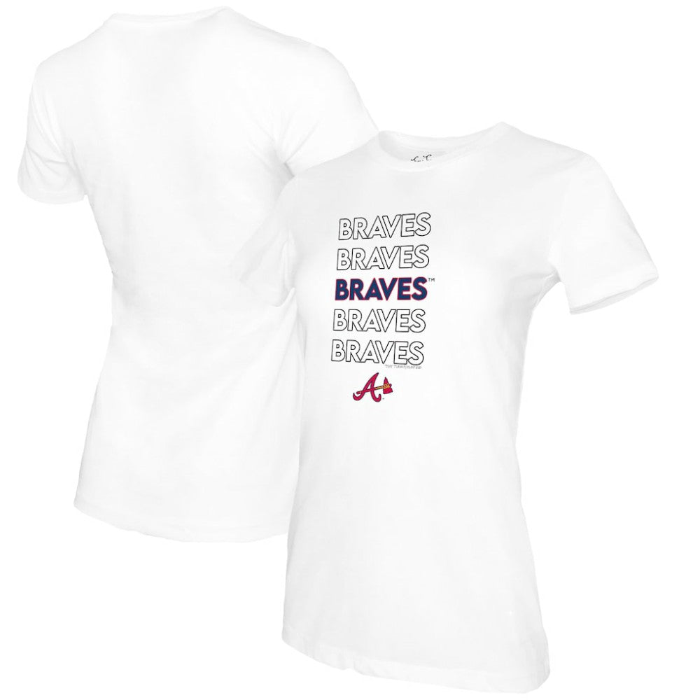 Atlanta Braves Tiny Turnip Women's Stacked T-Shirt - White T-shirts