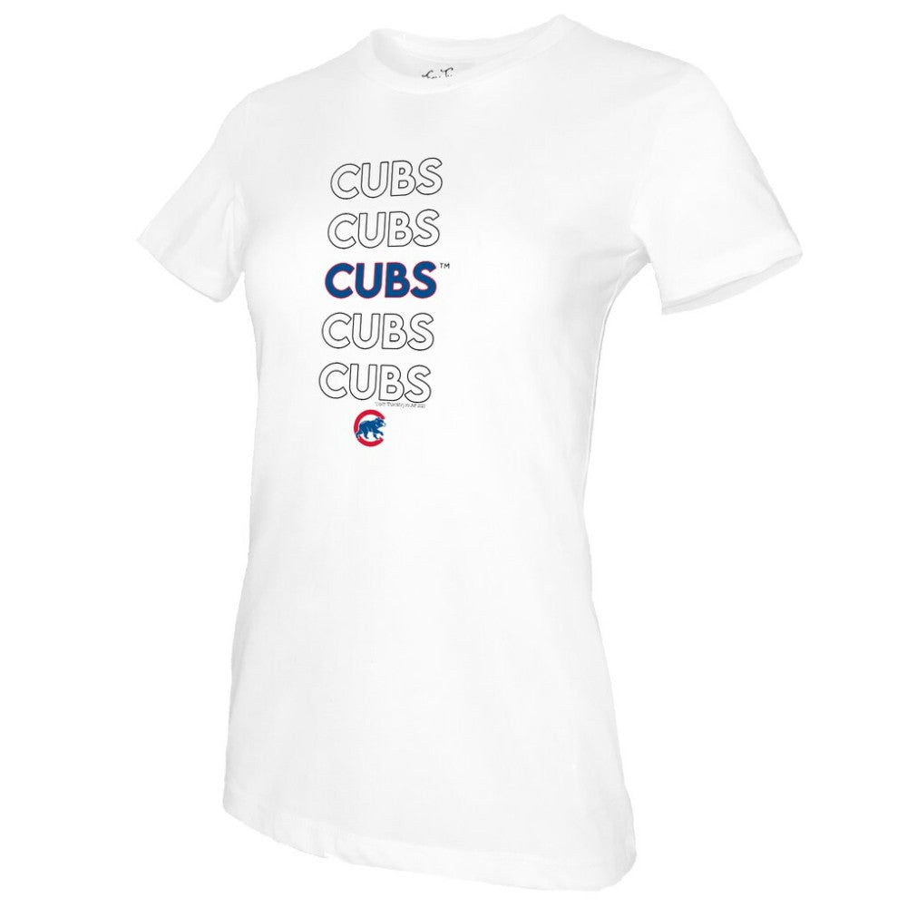Chicago Cubs Tiny Turnip Women's Stacked T-Shirt - White T-shirts