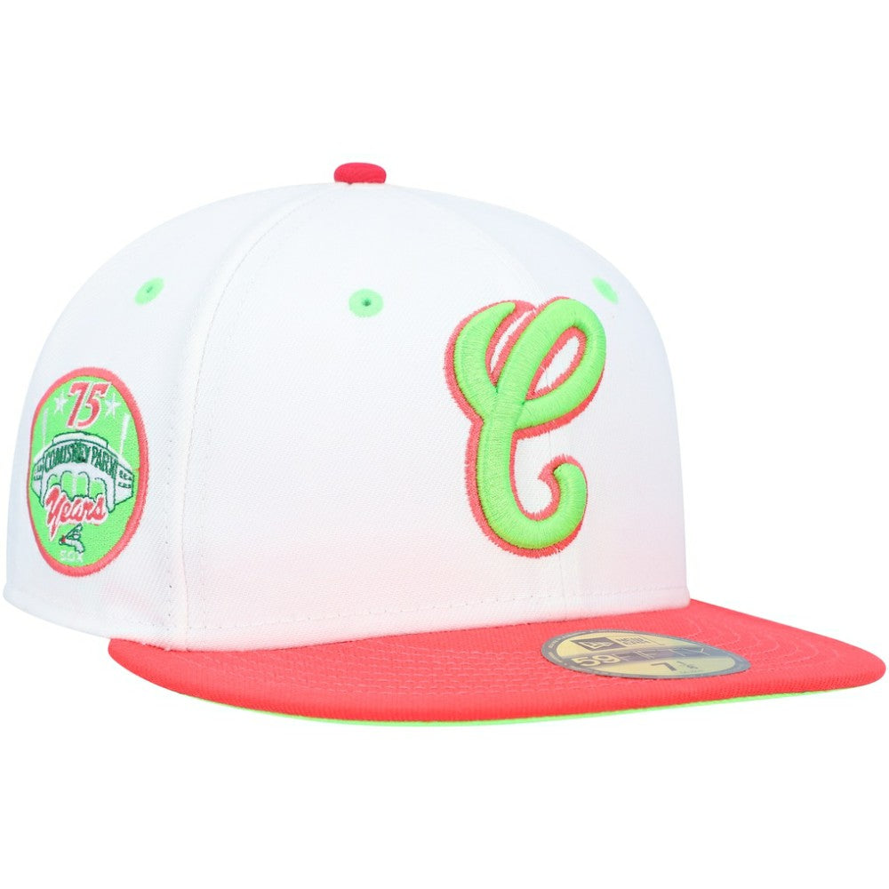 Chicago White Sox New Era Cooperstown Collection Comiskey Park 75th Anniversary Strawberry Lolli 59FIFTY Fitted Hat - White/Coral Hats