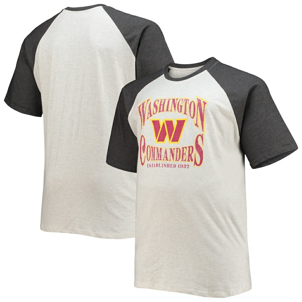 Washington Commanders Big & Tall Wordmark Raglan T-Shirt Oatmeal/Heathered Charcoal