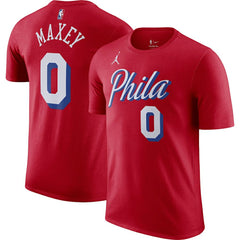 Tyrese Maxey Philadelphia 76ers Jordan Brand 2022/23 Statement Edition Name & Number T-Shirt Red