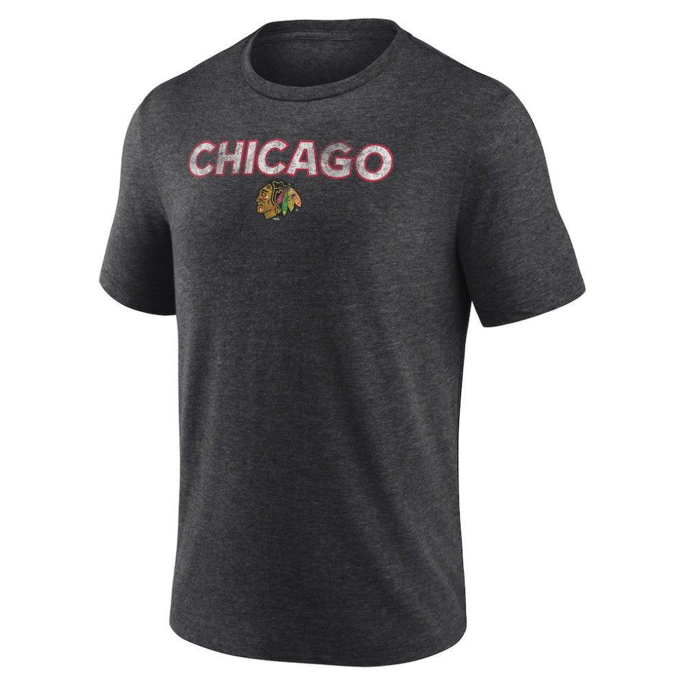 NHL Chicago Blackhawks Wraparound Tri-Blend T-Shirt - Charcoal
