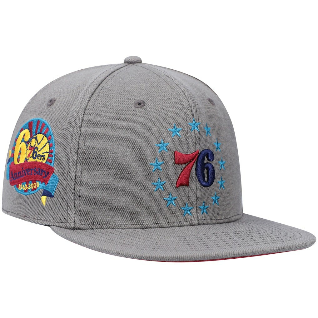Philadelphia 76ers Hardwood Classics 60th Anniversary Carbon Cabernet Fitted Hat Charcoal