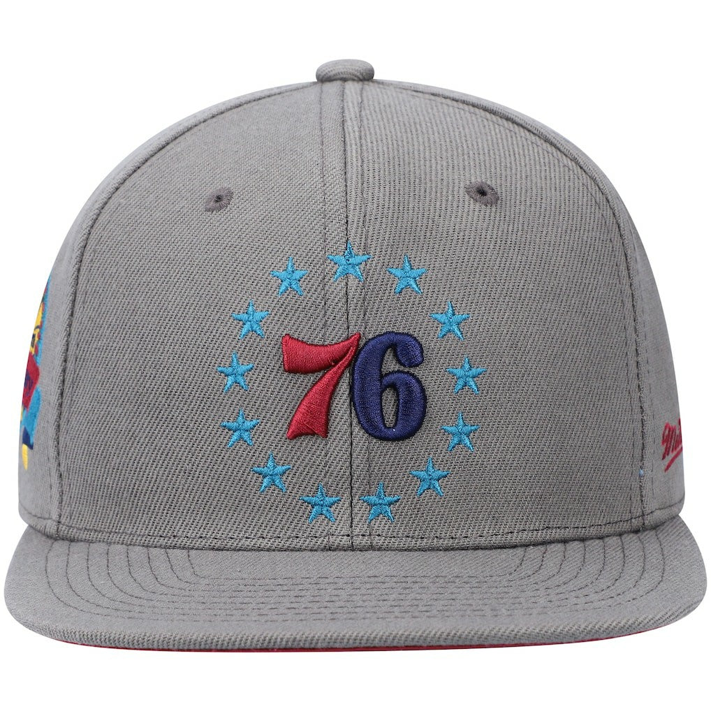 Philadelphia 76ers Hardwood Classics 60th Anniversary Carbon Cabernet Fitted Hat Charcoal