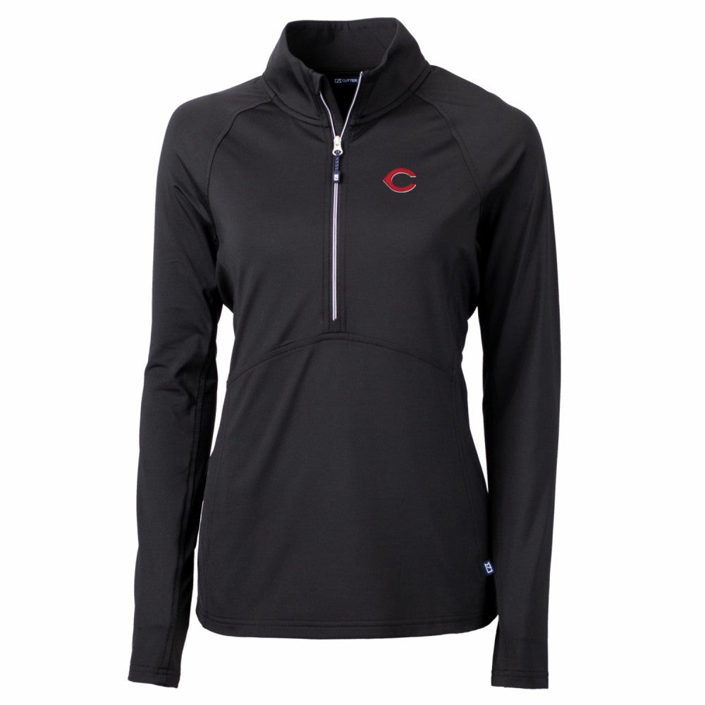 Cincinnati Reds Cutter & Buck Women's Adapt Eco Knit Stretch Half-Zip Pullover Top - Black Pullover