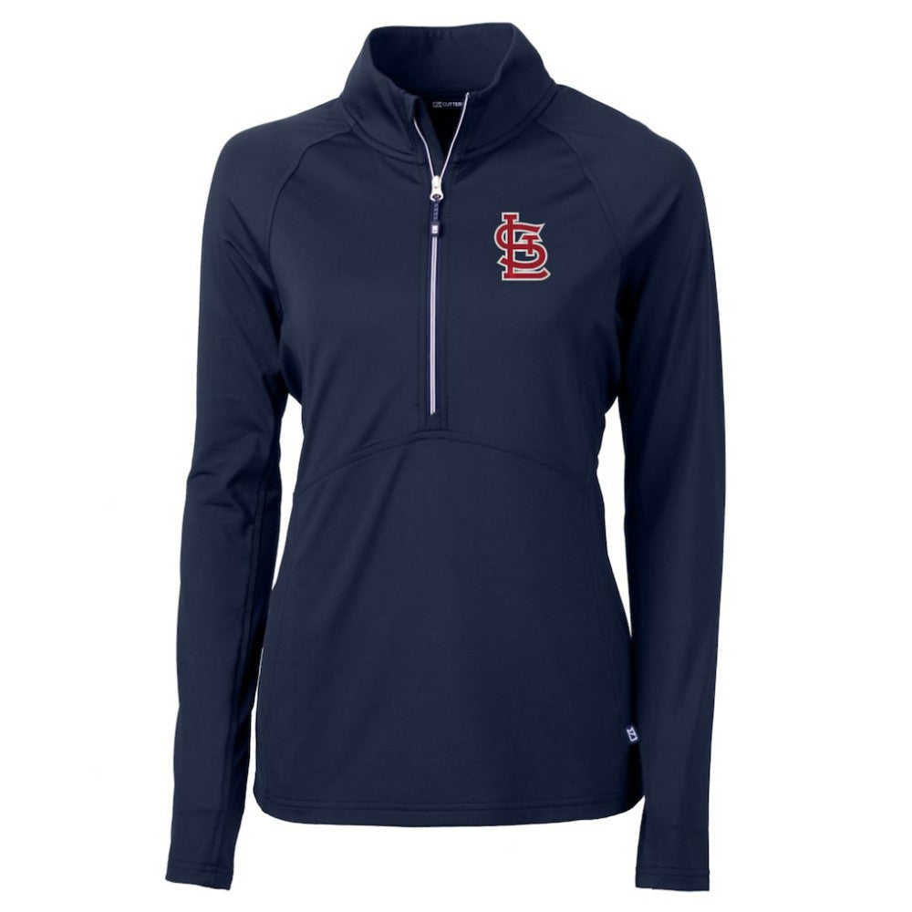 St. Louis Cardinals Cutter & Buck Women's Adapt Eco Knit Stretch Half-Zip Pullover Top - Navy Pullover