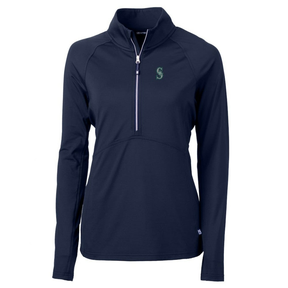 Seattle Mariners Cutter & Buck Women's Adapt Eco Knit Stretch Half-Zip Pullover Top - Navy Pullover
