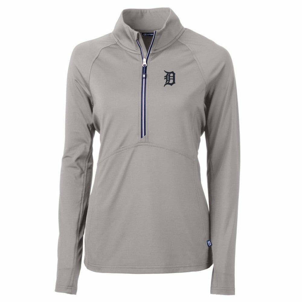 Detroit Tigers Cutter & Buck Women's Adapt Eco Knit Stretch Half-Zip Pullover Top - Gray Pullover