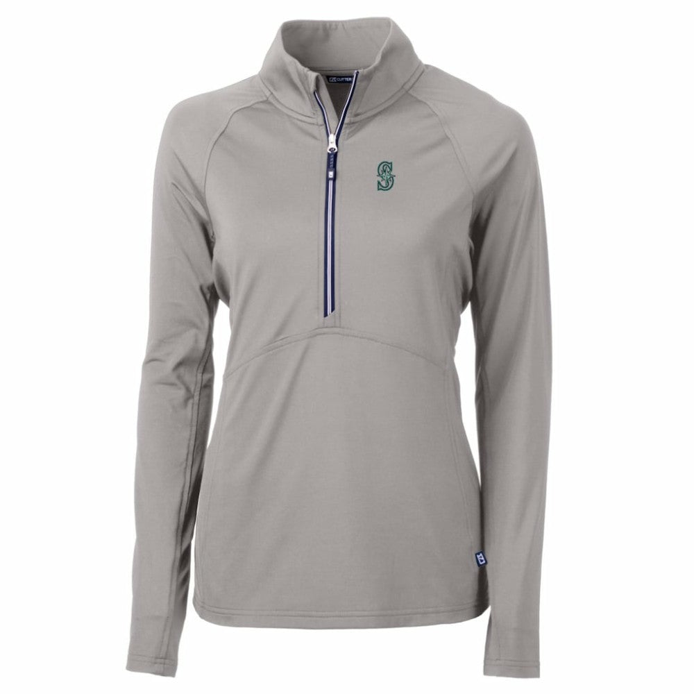 Seattle Mariners Cutter & Buck Women's Adapt Eco Knit Stretch Half-Zip Pullover Top - Gray Pullover