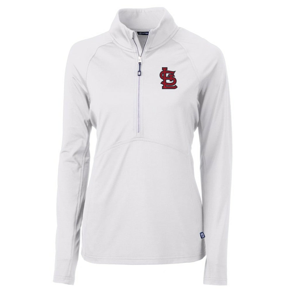 St. Louis Cardinals Cutter & Buck Women's Adapt Eco Knit Stretch Half-Zip Pullover Top - White Pullover