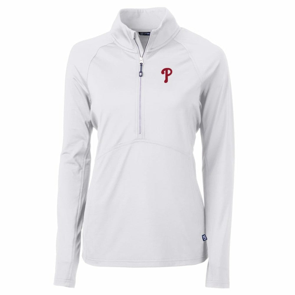 Philadelphia Phillies Cutter & Buck Women's Adapt Eco Knit Stretch Half-Zip Pullover Top - White Pullover