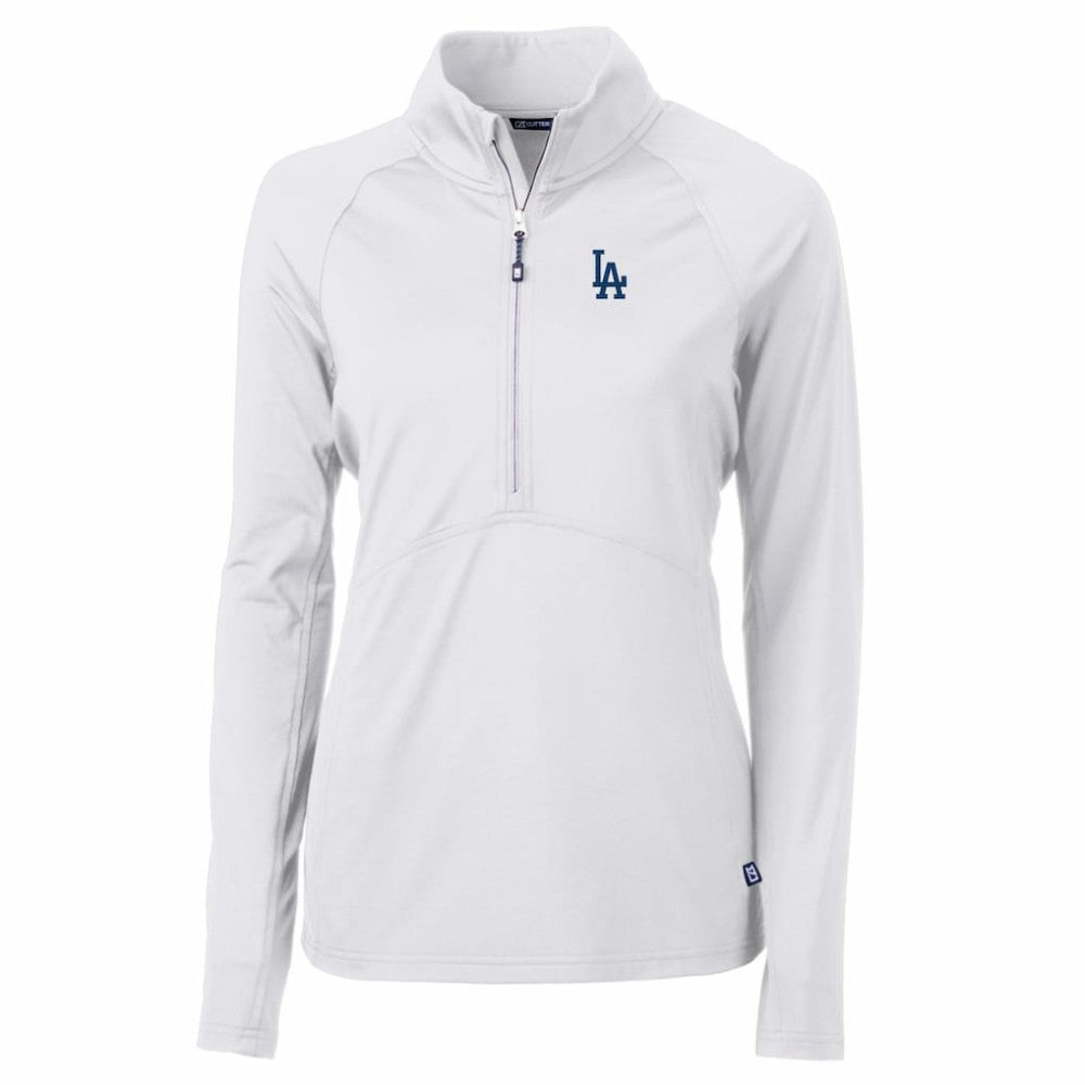 Los Angeles Dodgers Cutter & Buck Women's Adapt Eco Knit Stretch Half-Zip Pullover Top - White Pullover