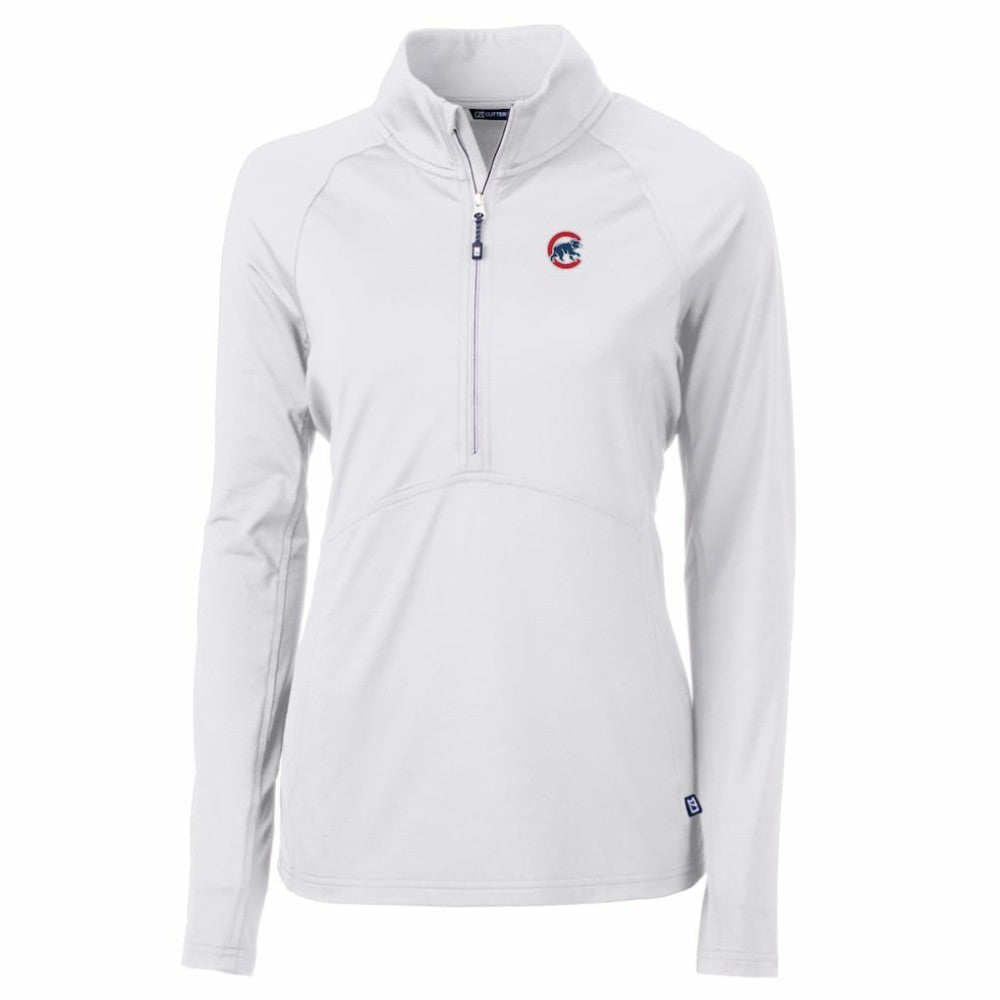 Chicago Cubs Cutter & Buck Women's Adapt Eco Knit Stretch Half-Zip Pullover Top - White Pullover
