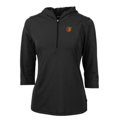 Baltimore Orioles Cutter & Buck Women's Virtue Eco Pique 3/4 Sleeve Half-Zip Pullover Hoodie - Black Hoodies