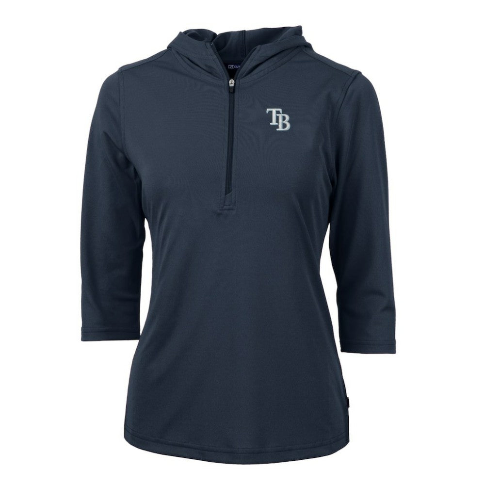Tampa Bay Rays Cutter & Buck Women's Virtue Eco Pique 3/4 Sleeve Half-Zip Pullover Hoodie - Navy Hoodies