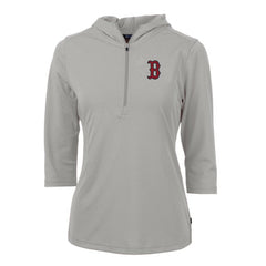 Boston Red Sox Cutter & Buck Women's Virtue Eco Pique 3/4 Sleeve Half-Zip Pullover Hoodie - Gray Hoodies