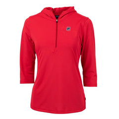 Chicago Cubs Cutter & Buck Women's Virtue Eco Pique 3/4 Sleeve Half-Zip Pullover Hoodie - Red Hoodies