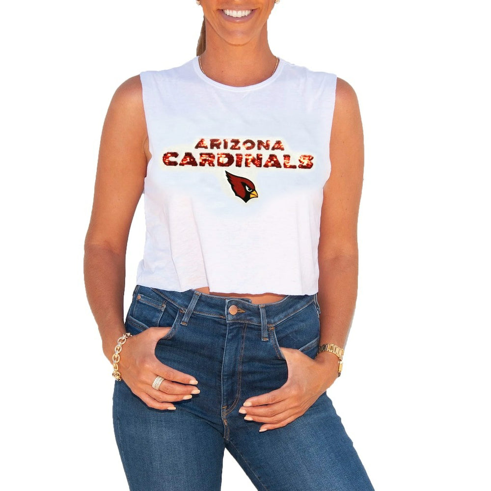 Arizona Cardinals Cuce Women's Sequin Cropped Tank Top White