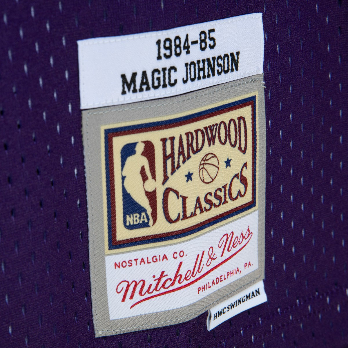 Magic Johnson Los Angeles Lakers 1984/85 Hardwood Classics Fadeaway Swingman Player Jersey Purple/Black