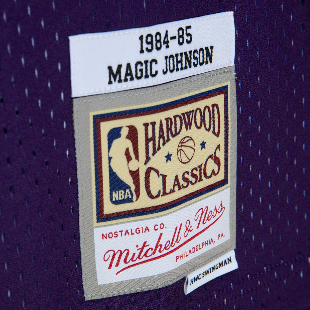 Magic Johnson Los Angeles Lakers 1984/85 Hardwood Classics Fadeaway Swingman Player Jersey Purple/Black
